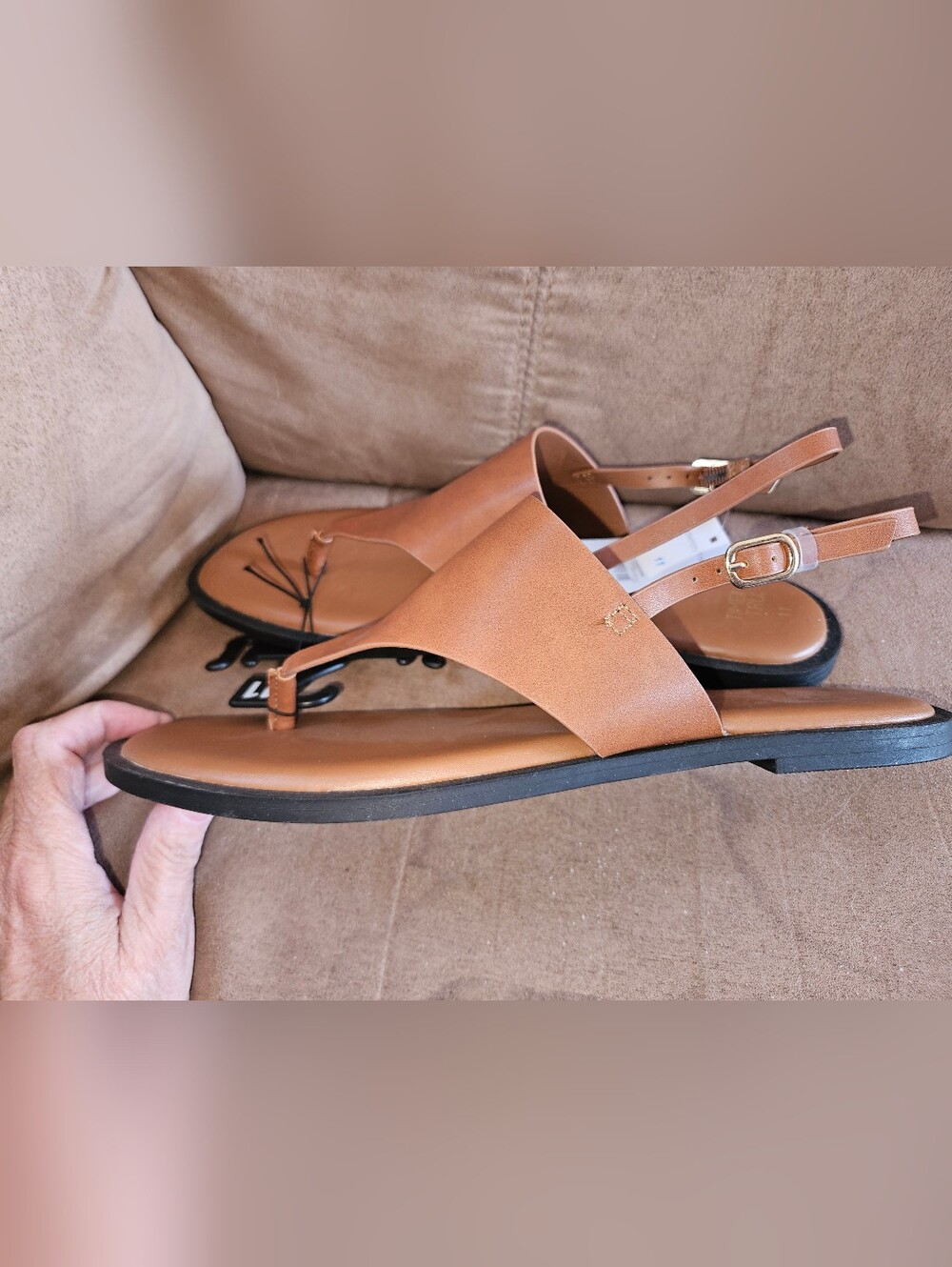 NWT TIME AND TRU Sz 11 Tan Leather-Look Slingback Sandals - Picture 2 of 3